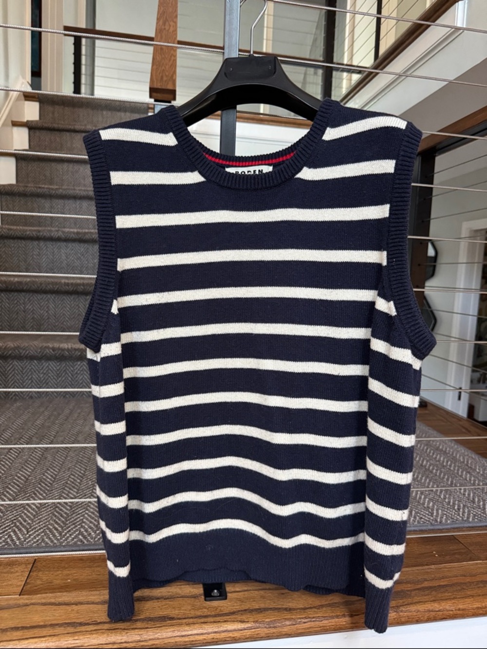 Boden Striped Navy & White Sleeveless Vest